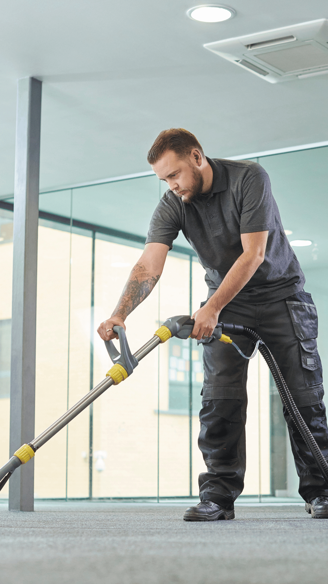 a commercial cleaner cleaning an office building